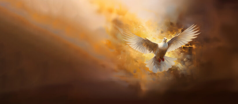 Winged dove with copy space, a representation of the New Testament Holy Spirit