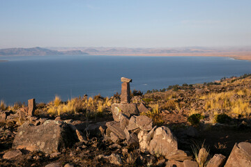 Views of Lake Titicaca from the Llachón Peninsula in Peru.