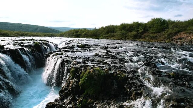 Shot Of Burara River With Bruarafoss Waterfall, Iceland