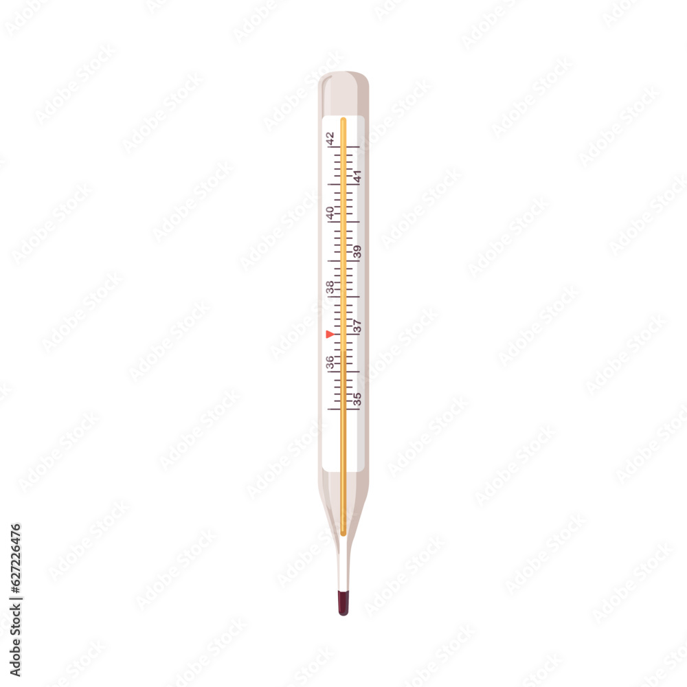 Poster mercury thermometer for body temperature measurement. measuring tool, medical health device with cel