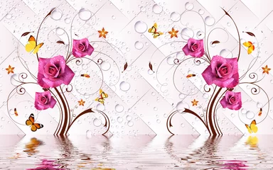 Foto auf Acrylglas Schmetterlinge im Grunge abstract floral background