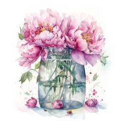 a glass vase of beautiful peonies