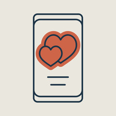 Smartphone with two hearts on the screen icon