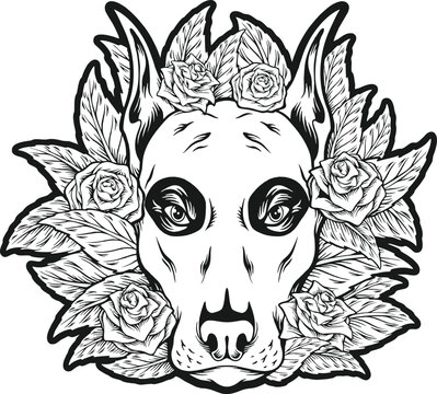 Day of the dead delight floral dog head silhouette vector illustrations for your work logo, merchandise t-shirt, stickers and label designs, poster, greeting cards advertising business company