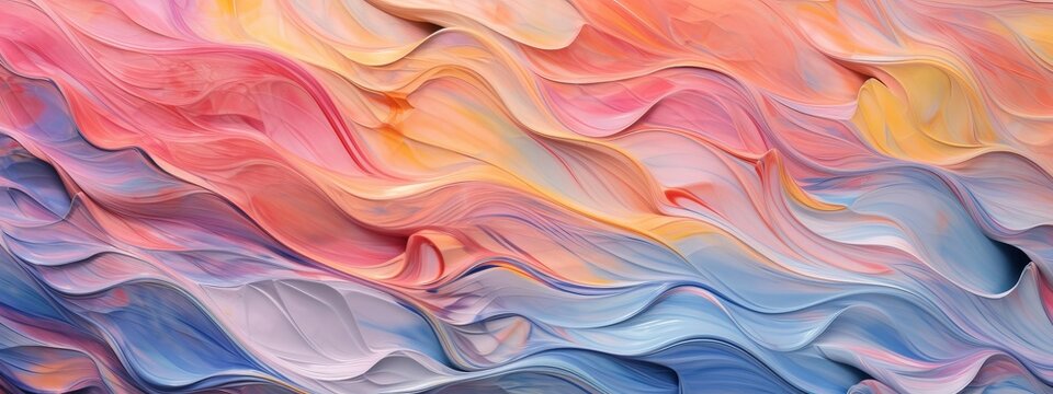 Abstract marbled acrylic paint ink painted waves painting texture colorful background banner - Bold colors, rainbow color swirls wave (Generative Ai)