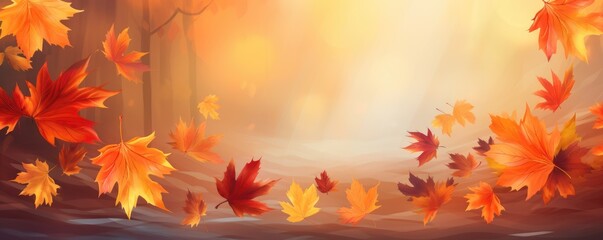 Naklejka na ściany i meble Flying fall maple leaves on autumn background