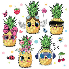 Cute Cartoon Pineapple with eyes