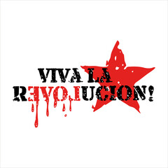 Viva la revolucion, love written backwards, red star, distressed grunge style