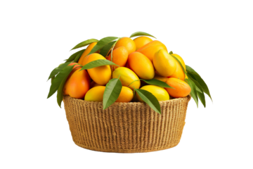 A realistic portrait of mango in a basket, isolated PNG