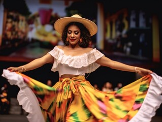 Happy woman dances cumbia