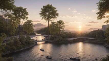Fototapeta premium sunset over the river