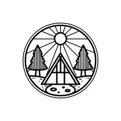 Cabin house monoline or line art style illustration