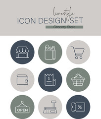 Linestyle Icon Design Set Grocery Store