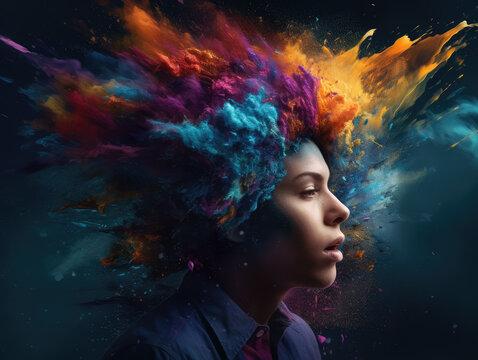 Human brain exploding concept