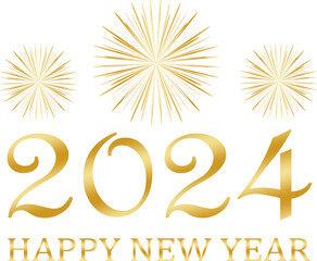 happy new year 2024 - golden design, golden fireworks - obrazy, fototapety, plakaty