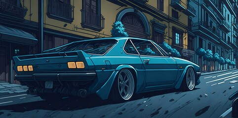 Car on the street. AI generated illustration