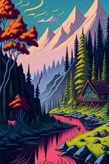 Beautiful vibrant color landscape. AI generated illustration