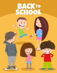 cartoon happy children with back to school caption