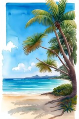 Fototapeta na wymiar Ocean coast palm seashore. AI generated illustration