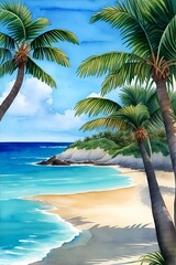 Ocean coast palm seashore. AI generated illustration