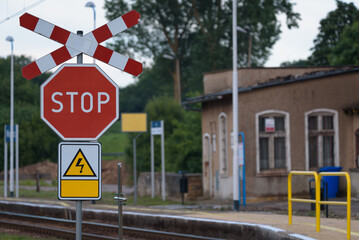 SIGN STOP - A red mark on a railway crossing