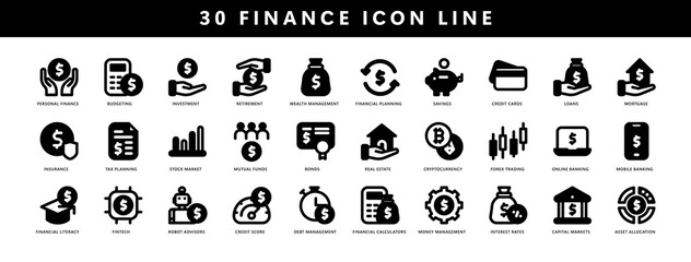 Finance icon with style solid for search engine optimization (SEO). 30 icon collections. Vector Illustration