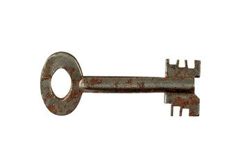 Old rusty key isolated on white background