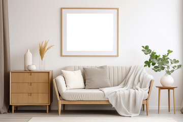 Fototapeta na wymiar Trendy white living room with white modern decoration, simple home decor. Generative AI