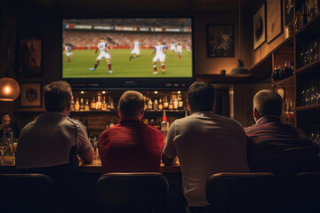 Fans Watching Rugby At Bar, Rear View
