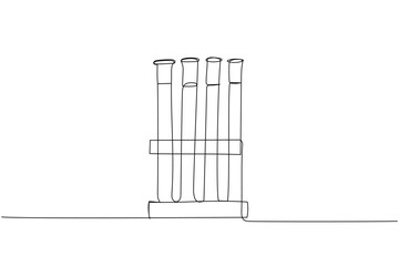 Tubes in holder, Test tube rack, medical tests, medical supplies, equipment one line art. Continuous line drawing of laboratory, research, medication, healthcare, clinical, disposable, tool, healthy