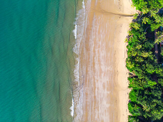 aerial drone panorama of famous mission beach in tropical north queensland, australia  little rural town with paradise beach with palm trees on the coast of pacific © Lens Down Under