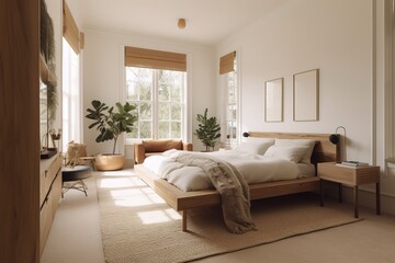 Naklejka na ściany i meble traditional bedroom interior with minimal decor. Generative AI