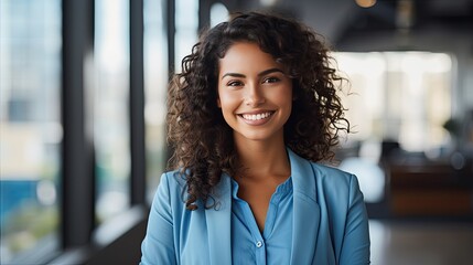 business  female happy pretty smiling professional business, happy confident positive female entrepreneur in office business co working, looking at camera, Generative AI
