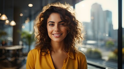 business  female happy pretty smiling professional business, happy confident positive female entrepreneur in office business co working, looking at camera, Generative AI