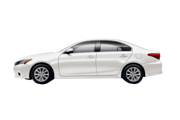 Passenger car isolated on a white background, with clipping path. Full Depth of field. Focus stacking, side view. Generative AI technology