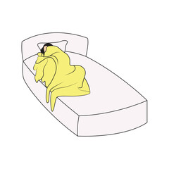 Sleeping woman sleeping in bed. Girl sleeping with blanket, enjoying good rest. vector illustration.