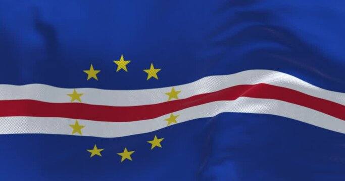 Close-up of the national flag of Cape Verde waving in the wind