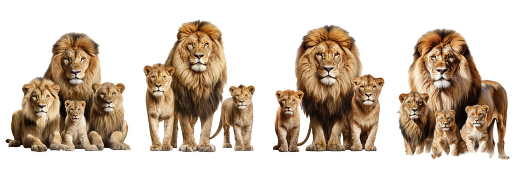 Lion Family Isolated On Transparent Background . Generative AI