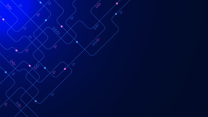 Geometric circuit technology connect dots and lines. Network connection and digital communication technology concept on dark blue background.