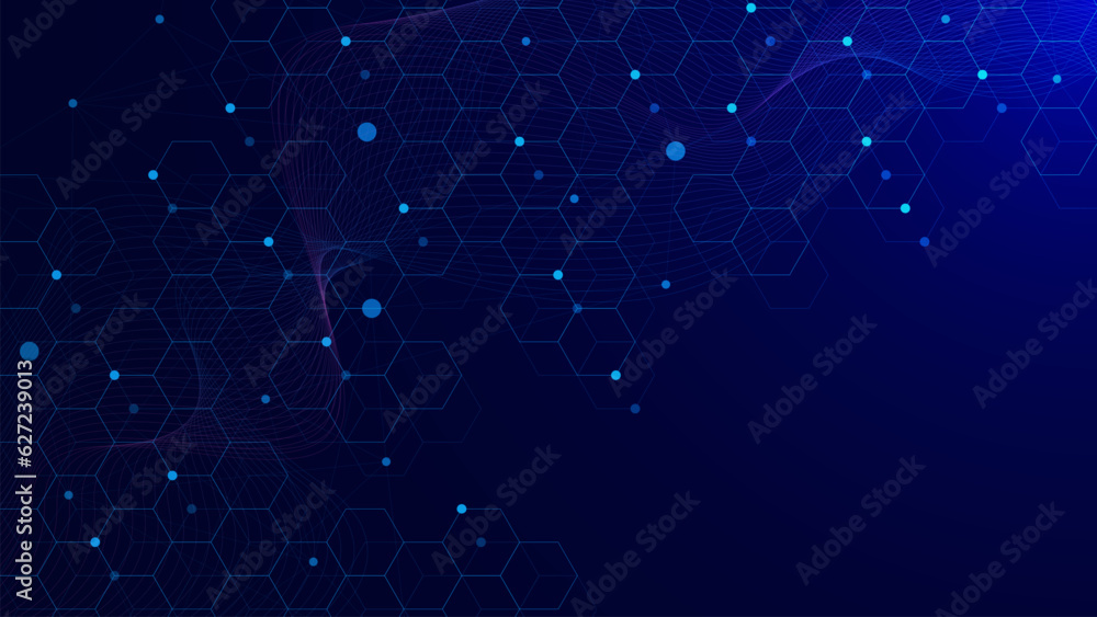 Poster molecule structure dna chain, genetics, genome for medical background. hexagons with connecting dots