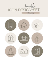 Linestyle Icon Design Set Building
