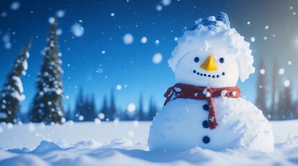 Obraz premium かわいい雪だるま、クリスマス背景｜Cute snowman, Christmas background, Generative AI