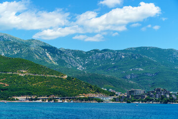 beautiful views of boats and the sea, mountains, tourism and summer travel, Montenegro, Adriatic Sea