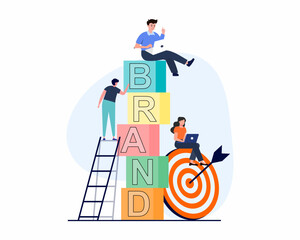 Brand building marketing or advertising for company reputation Online brand analysis. Vector illustration. - obrazy, fototapety, plakaty
