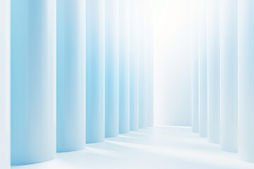 Beautiful airy widescreen minimalistic white and light blue architectural background banner with tilted columns. Generative AI.