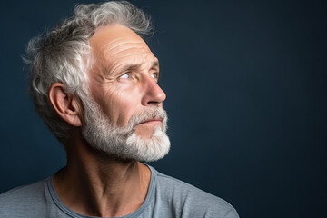 Thoughtful dreamy attractive middle aged man enjoying calm leisure time at home, looking away in deep thoughts with pensive face, dreaming, thinking over good future plans. Generative AI.