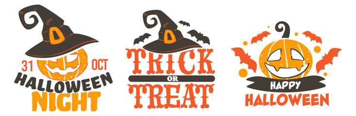 Trick or treat, halloween banners with pumpkins - Powered by Adobe