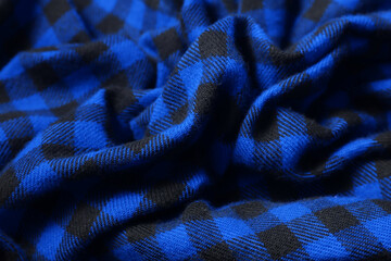 Background texture of blue plaid flannel fabric