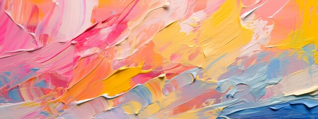 Closeup of abstract rough colorful multicolored art painting texture, with oil brushstroke, pallet knife paint on canvas (Generative Ai)..