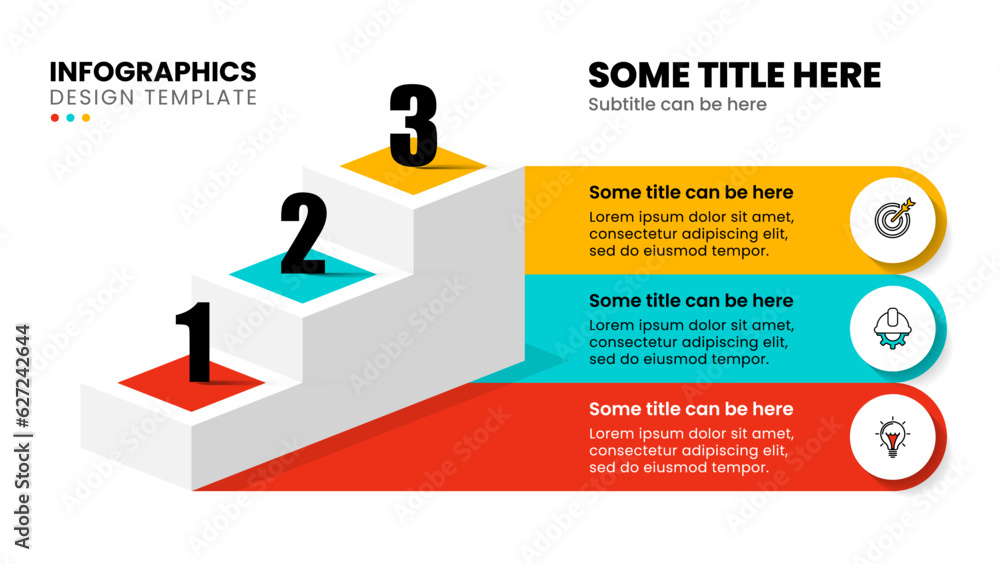 Sticker Infographic template. 3 isometric stairs with numbers